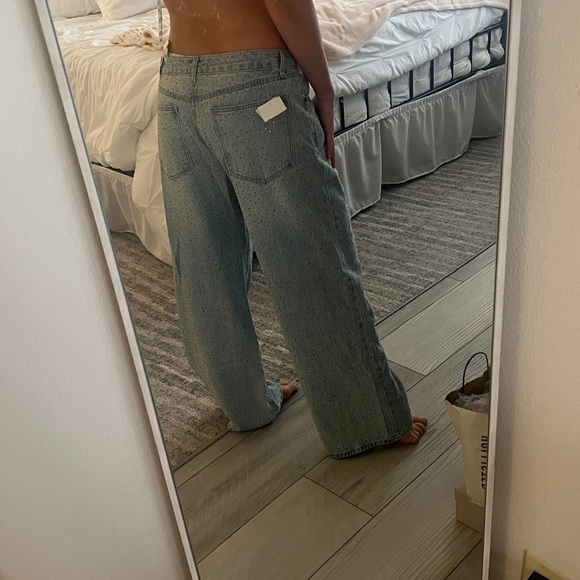 Forever 21 Rhinestone Blue Flare Wide Leg Jeans - Picture 3 of 6